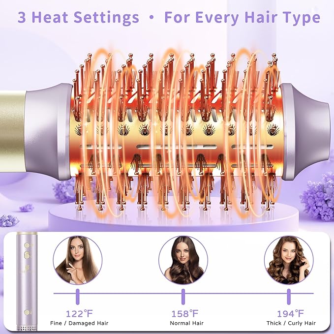 Hair Dryer Brush 8-in-1 Dual Voltage Hot Air Styler – Fast-Drying 110,000 RPM Ionic Blow Dryer with Straightener & Curler Attachments, Frizz-Free Volumizing Styler with Protective Hard Case-Purple