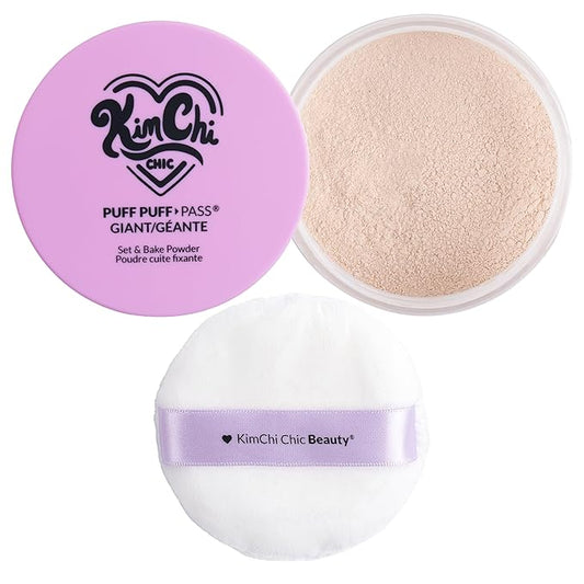 KimChiChic Beauty Giant Puff Puff Pass Set & Bake Powder - Loose Setting Powder with Rice Powder & Vitamin E, Finely Milled for All Day Wear, Translucent 80g