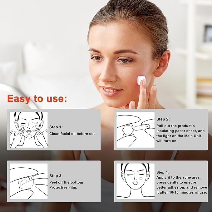 Elitzia Red Light Therapy Electronic Patch 6-Pack Reusable Hydrocolloid Patch Reduce Blemish Unclog Pores Skin Care for Sensitive Skin Home Use ETEAP6