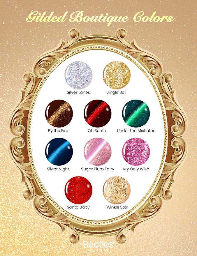 beetles Gel Polish Gilded Boutique Christmas Advent Calendar – 24 Luxury Days of Gel Nail Polish Colors, Premium Gifts Box with Cat Eye Gel, Nail Care Tools & Mini UV Lamp for Women Holiday Gifting