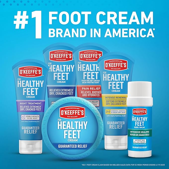 O'Keeffe's for Healthy Feet Foot Cream - 3.2 oz Jar (12 Pack) - Guaranteed Relief for Extremely Cracked, Dry Feet, Repairing Skincare, Instantly Boosts and Retains Moisture Levels