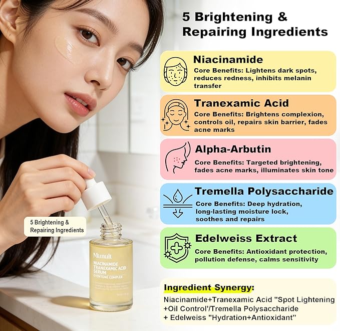 Mtmult Tranexamic Acid Serum - Tranexamic Acid for Face | Hyperpigmentation Treatment with Niacinamide, Stem Cell Serum for Face & Niacinamide, 1.01 fl.oz