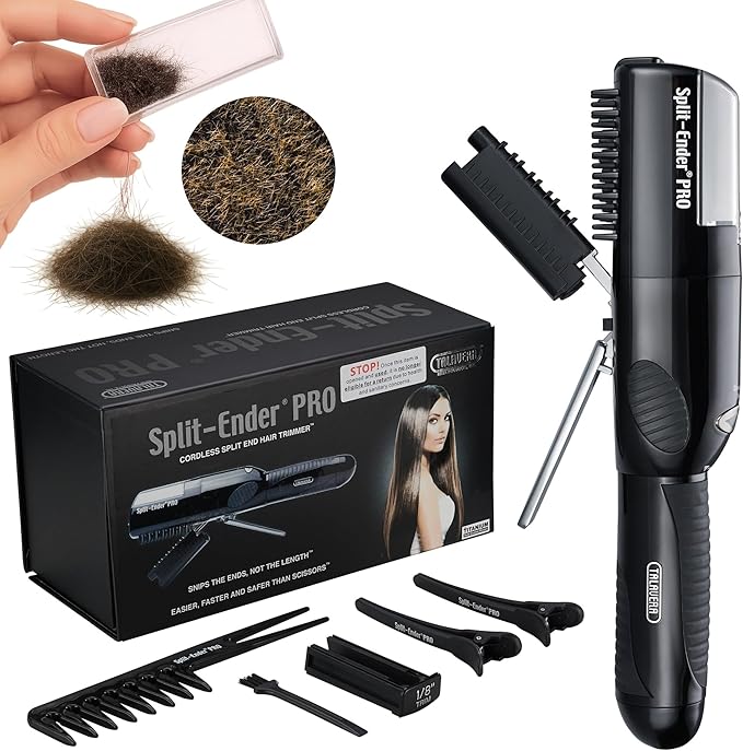 Split-Ender PRO - Original Professional Beauty Tool - Cordless Split End Hair Trimmer for Damaged, Dry, Brittle, Frizzy, Curly or Straight Hair (Black, Professional Kit)