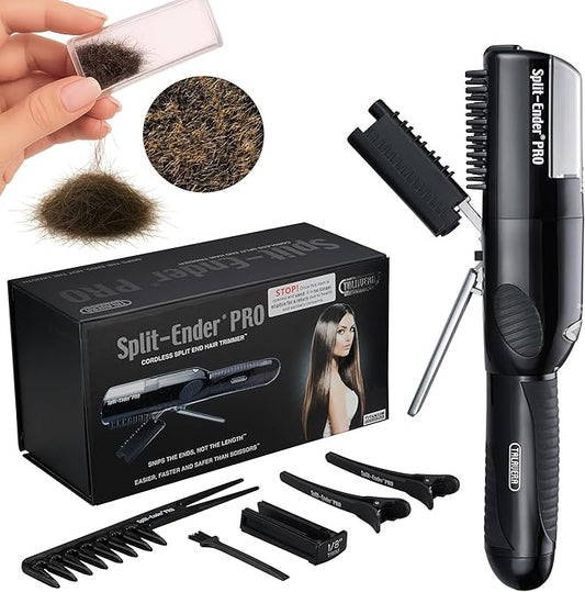 Split-Ender PRO - Original Professional Beauty Tool - Cordless Split End Hair Trimmer for Damaged, Dry, Brittle, Frizzy, Curly or Straight Hair (Black, Professional Kit)