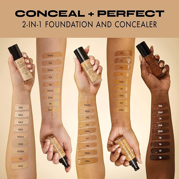 Milani Conceal + Perfect 2-in-1 Foundation + Concealer - Cream (1 Fl. Oz.) Liquid Foundation - Cover Under-Eye Circles, Blemishes & Skin Discoloration for a Flawless Complexion