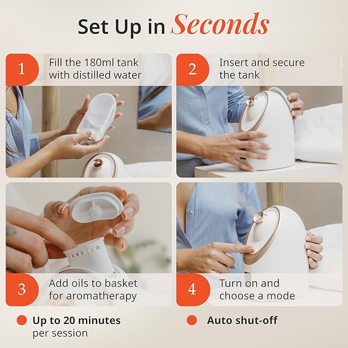 Senia Hot and Cold Facial Steamer by Vanity Planet - Detoxifying Aromatherapy Facial Steamer with Smart Steam Technology - Unclog Pores & Blackheads Cleaner Detoxifies, Cleanses & Moisturizes Skin