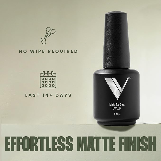 V Beauty Pure Non-Wipe Gel Top Coat Nail Polish (Matte) - Long-Lasting No Chip Nail Polish Topcoat with Matte Finish for Stronger Nail Beds - Led & UV Light Gel Polish for Pedicures & Manicures, 15 ml