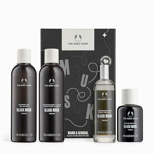 The Body Shop Black Musk Gift Box- 4 Piece Set, Includes Shower Gel, Body Lotion, Fragrance Mist and Eau De Toilette, Vegan