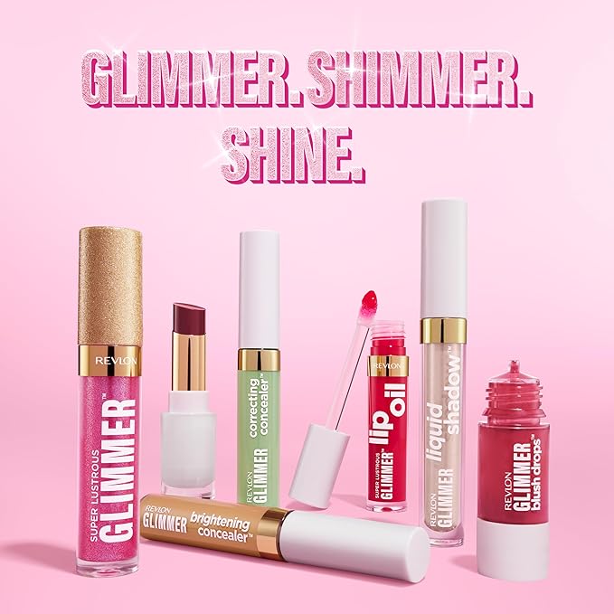 REVLON Super Lustrous Glimmer Lip Oil, Moisturizing & Tinted, Shiny Finish, Made with Plant-Based Squalane, 004 Gone Rose, 0.13 fl oz