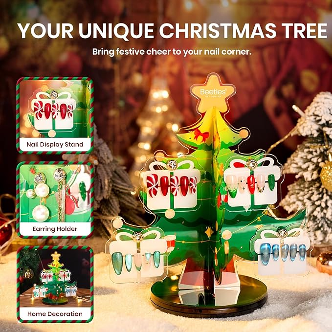 Beetles 67Pcs Gel Nail Kit Crystal Christmas Gifts for Women Teen Girls - 12 Colors Cat Eye Red Glitter Gel Polish Kit with U V Light & Nails Stand Acrylic Holder Display Nails Stuff Manicure Set