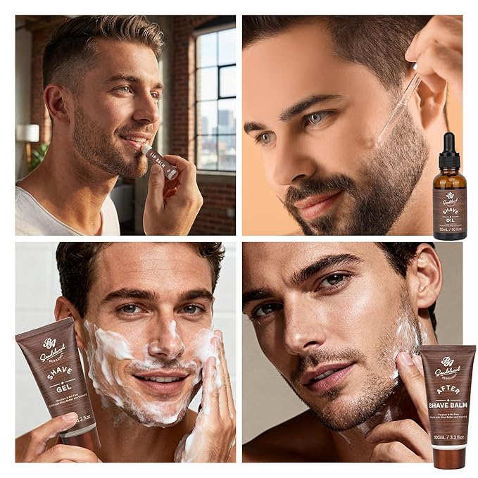 Valentines Day Gifts for Men, 21 Pcs Sandalwood Bath & Body Care Kit, Beard Gift Set for Men, Shave Beard Kit, Leather Bag, Home Spa Kit, Relaxing Men's Gift Basket, Birthday, Father's Day Gift