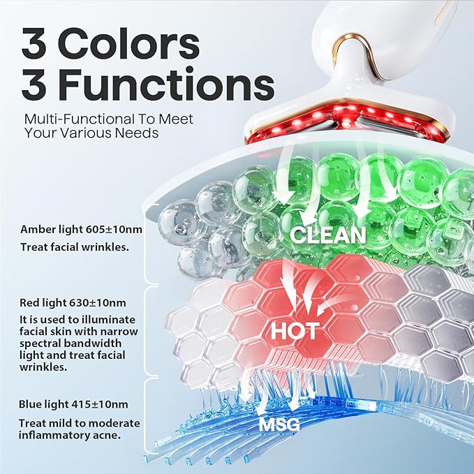 Red Light Therapy for Face, 3 Mode Face Massager Tool with Heating Vibration for Skin Care, Wrinkle Reducer Facial Massager to Soothe and Relax Skin, Micro-Current Face Beauty Device (AM-810B)