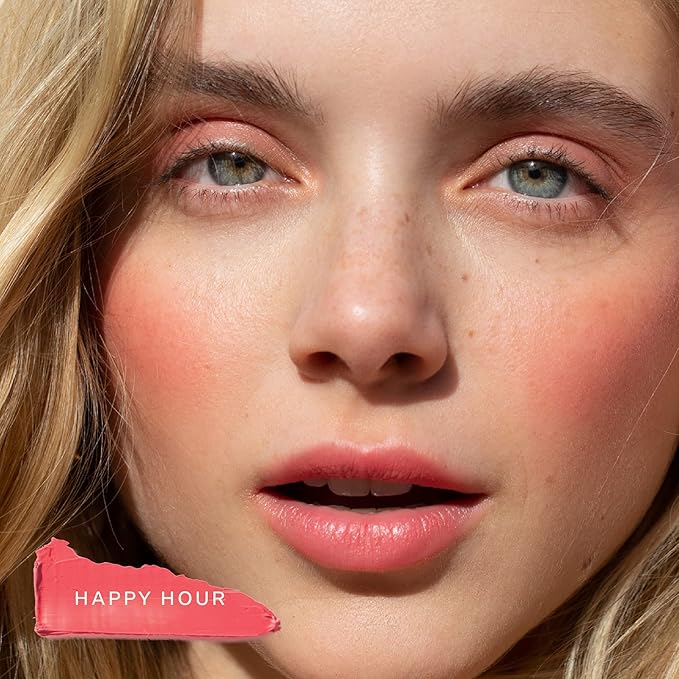 Tower 28 BeachPlease Cream Blush + Tinted Lip Balm - Multi-Use Lip Tint + Dewy Blush for Cheeks With Aloe Vera + Green Tea - Vegan, Non-Comedogenic Makeup for Sensitive Skin - Happy Hour (0.16 oz)