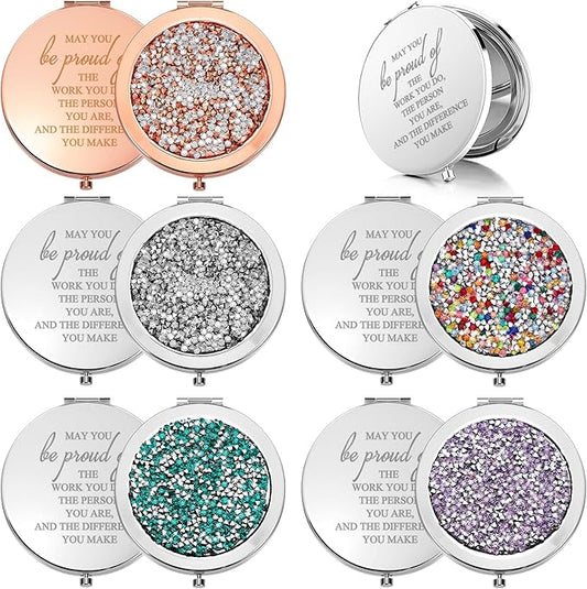 Unittype 10 Pcs Inspirational Compact Mirror for Women Thank You Gifts Bulk Travel Pocket Mirror Appreciation Gift for Women Employee Emergency Nurses Week Gifts (Assorted Colors)