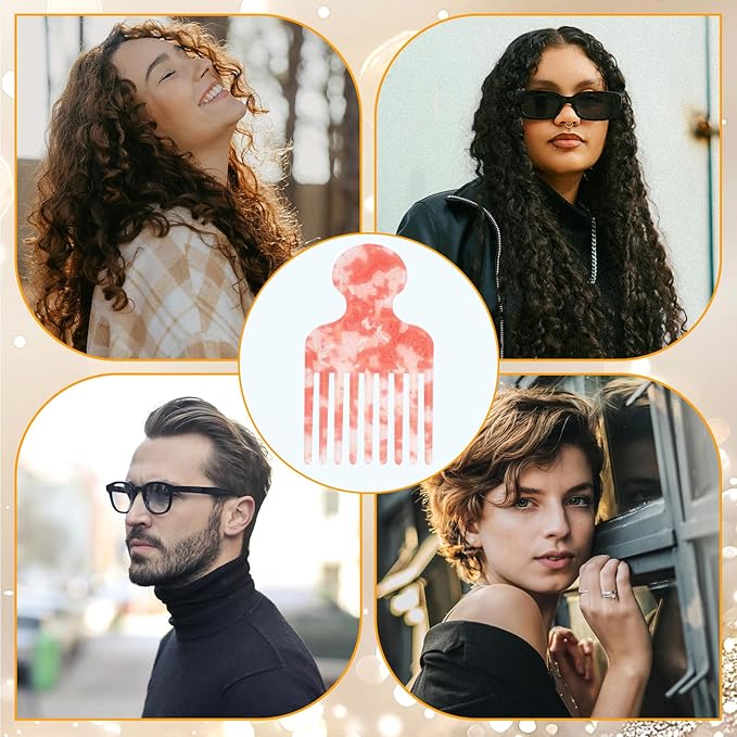 Wide Tooth Hair Pick Comb for Curls, 12cm/4.72in Detangling Lifting Comb Long Tooth Afro Pick Hair Styling Tool for Women Men Barber Supplies (Floral Pink)