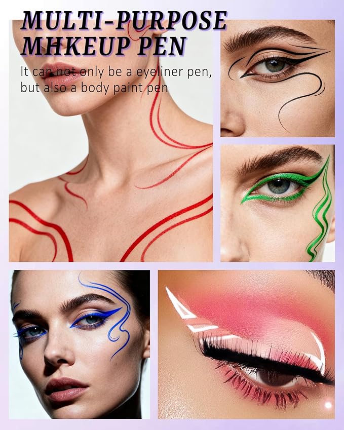 Liquid Eyeliner Pen, Green Waterproof Long Lasting Colored Eye liner Pen with Precision Tip, Matte Colorful Smudgeproof High Pigmented Eyeliner Pencil, Cosplay Party Stage Eye Makeup Gift for Women-06