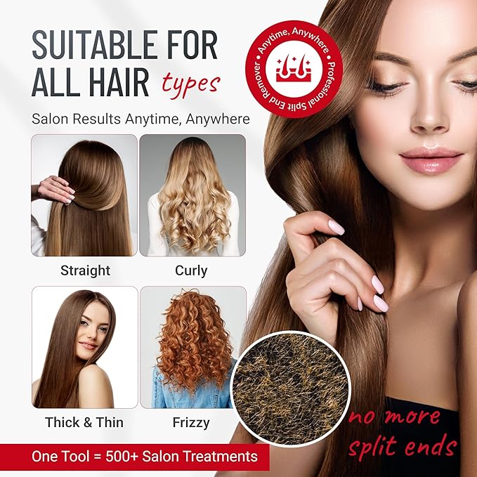 Split-Ender Pro 2 - Original Professional Beauty Tool - Cordless Split End Hair Trimmer for Damaged, Dry, Brittle, Frizzy, Curly or Straight Hair (Red)