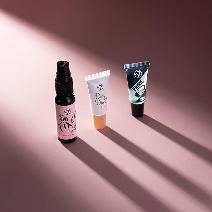 W7 Mini Glow Heroes Gift Set - Travel Size Makeup Minis with Primer, Glow Drops & Setting Spray - Stocking Stuffer