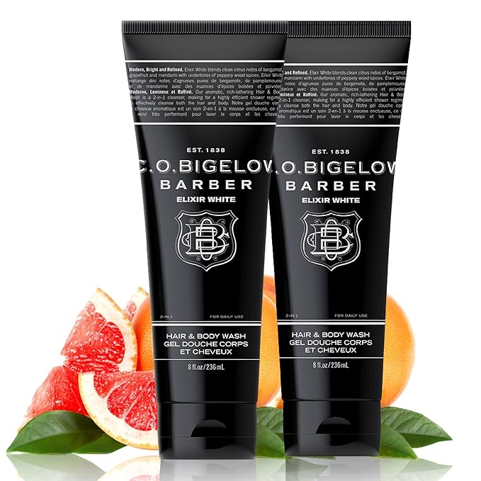 C.O. Bigelow Elixir White Hair & Body Wash for Men, Pack of 2 Spice & Citrus Scented Men's 2 in 1 Shampoo & Body Wash, 8 Fl Oz