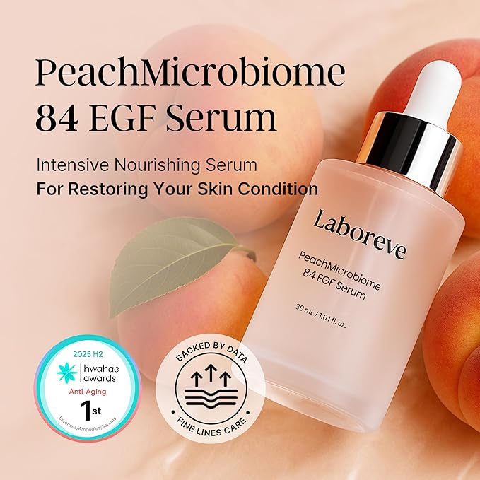 PeachMicrobiome 84 EGF Serum | Peach Growth Factor Anti-Aging Serum | Niacinamide, Multi-Layer Hyaluronic Acids, Collagen | Boost Firmness & Vitality, Long-Lasting Moisture | Korean Skin Care