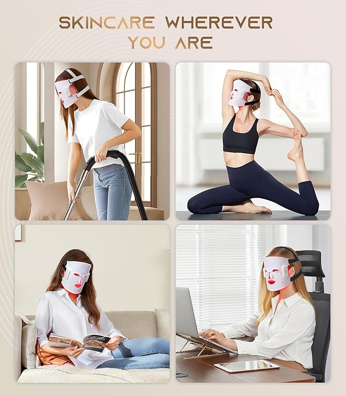 Red Light Therapy for Face, Wireless Led Face Mask with Near-Infrared Red Light (NIR), 5 Modes, Facial Skin Care, 380-850nm Multi-wavelength, Rechargeable Beauty Device for Women Men