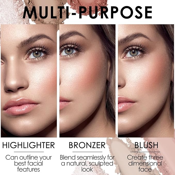 FOCALLURE Blush and Highlighter Palette,3 in 1 Contour Palette,Cruelty-Free Matte Bronzer Powder,Shimmer Illuminator Highlighters for a Glowing Look,#09