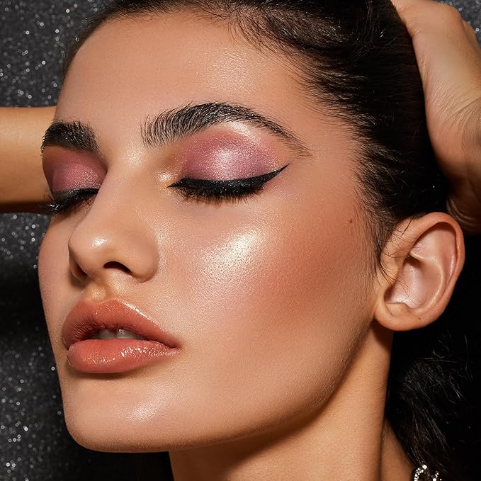 Boobeen Blush and Highlighter Palette- 4-color Metallic Shimmer Shadow Powder, Illuminator Makeup Set for Shading, Highlighting & Defining the Face