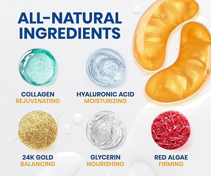 Stylia Under Eye Patches for Puffy Eyes and Dark Circles (20 Pairs) - 24k Gold Under Eye Mask with Vitamin C, Hyaluronic Acid, Pearl Extract - Eye Masks for Dark Circles and Puffiness