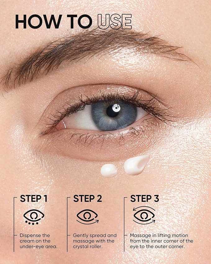 360° Crystal Massager Lifting Eye Cream, Reduces Puffiness, Nourishes Eye Area with 3D Peptides, Niacinamide & Caffeine