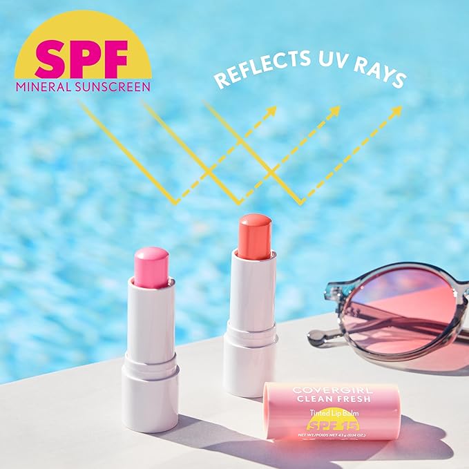 COVERGIRL Clean Fresh Tinted Lip Balm SPF 15-20 - Orange You A Cutie, with Mineral Sunscreen, Moisturizing, Vegan Formula, 0.14oz