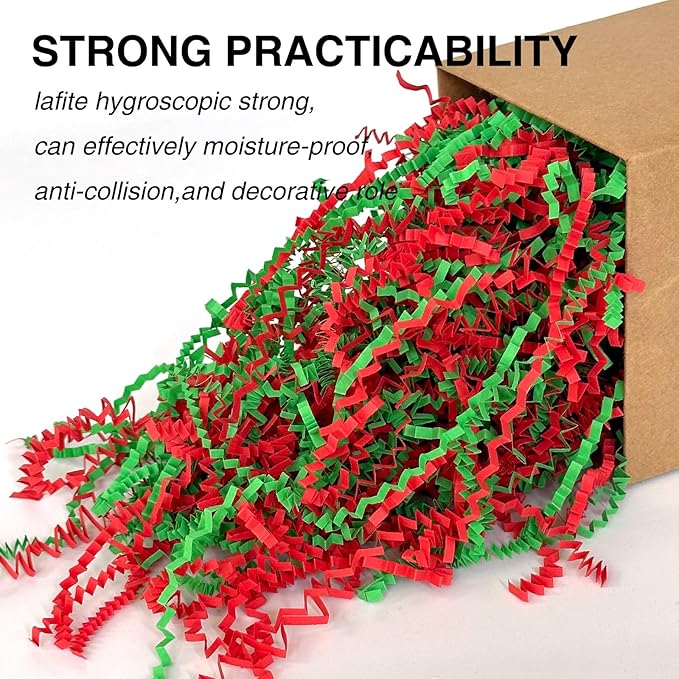 Corlcol 200g(7oz) Crinkle Paper Filler for Gift Baskets Box Confetti Paper Shreds Decoration Stuffing on Christmas (Red&Green)