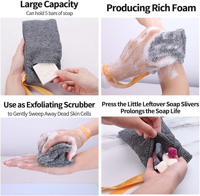 Antimbee 12-Pack Soap Pouch, Soap Exfoliating Bag, Body Scrubbers for Shower Soap Saver, Gray Mesh Bar Soap Sock for Senstive and Rough Skin