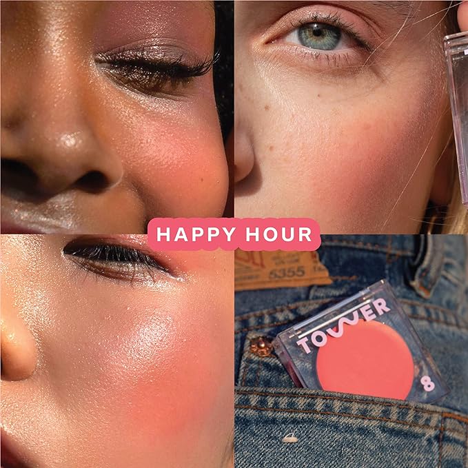 Tower 28 BeachPlease Cream Blush + Tinted Lip Balm - Multi-Use Lip Tint + Dewy Blush for Cheeks With Aloe Vera + Green Tea - Vegan, Non-Comedogenic Makeup for Sensitive Skin - Happy Hour (0.16 oz)