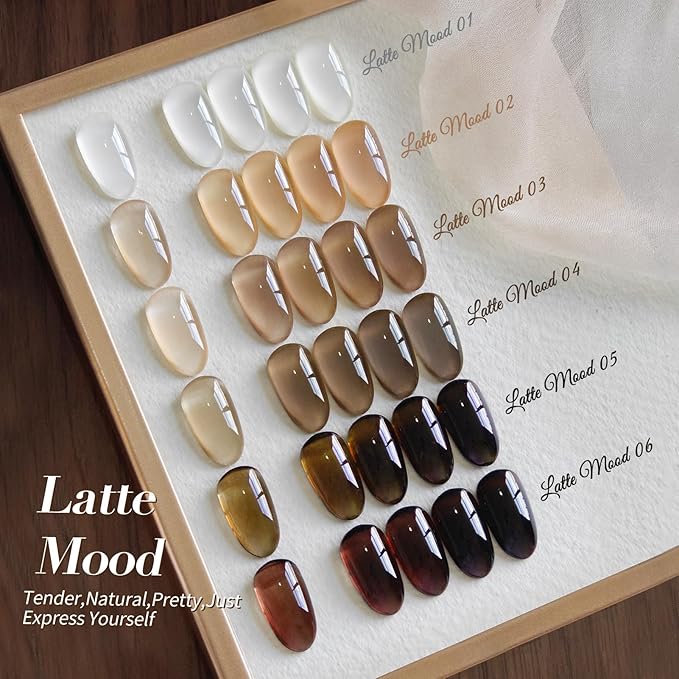 Born Pretty Jelly Gel Nail Polish Fall Winter Brown Chocolate Nude Skin Tone Milky White Gel Polish Neutral Beige Khaki Gel Polish Kit Nail Art Kit for Salon Manicure and DIY at Home 6PCS 7ML