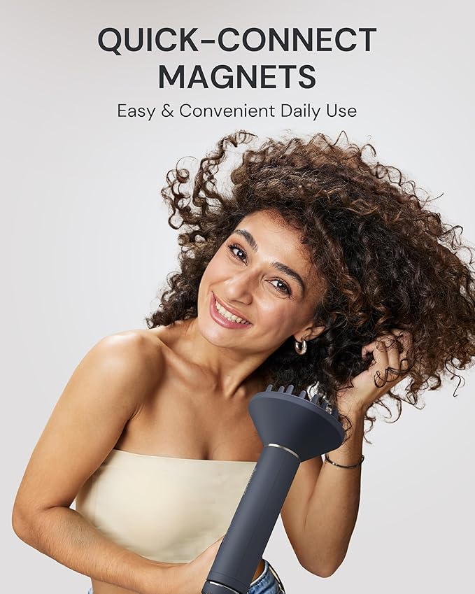 Plasma Ion Hair Dryer with Diffuser for Curly Hair, 110000 RPM Professional High Speed Blow Dryer with Plasma Ion, 1500W Foldable Travel Hairdryer with 6.5 Ft Cord Fast Drying for Women Men