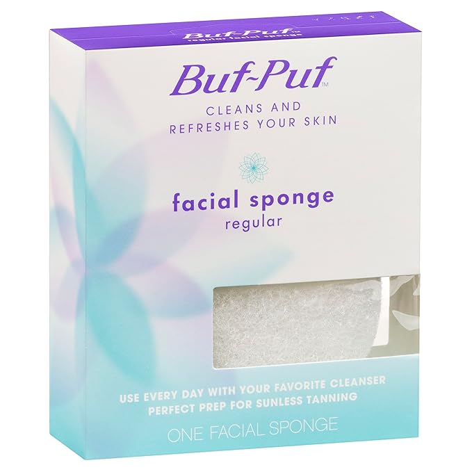 Buf-Puf Facial Sponge, Dermatologist Developed, Removes Deep Down Dirt & Makeup That Causes Breakouts and Blackheads, Reusable, Exfoliating, White, 5 Count