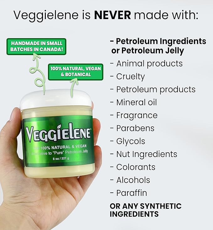 Beesaluxe Veggielene - 100% Natural, Vegan & Hypoallergenic Alternative to Petroleum Jelly - Unpetroleum - Lips, Hands, Baby, Makeup Remover and More (8 Ounce)