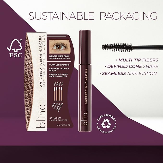 Blinc Amplified Tubing Mascara – Soft-Glam Volume & Definition, Longwear, Smudge & Flake Proof, Natural Bamboo Blend, Sensitive Eyes Safe, Washable