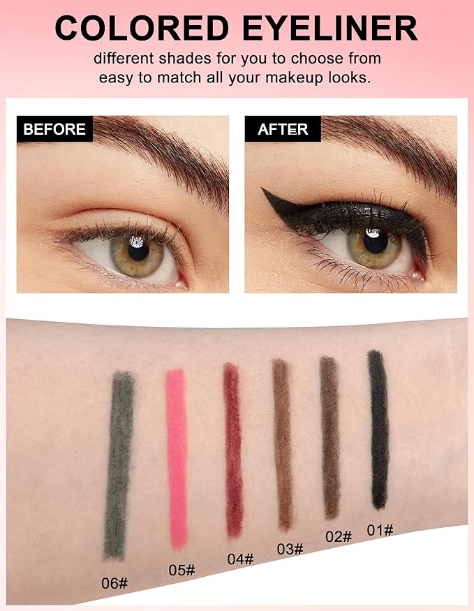 2PCS Light Brown Gel Eyeliner Pencil, Waterproof & Smudge Proof Eyeliner, Colorful Eyeliner Gel Pen, Soft and Smooth Texture, Hypoallergenic Eye Liner Pen Makeup for Women