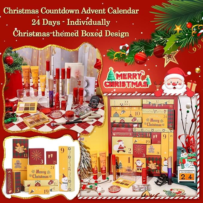 UCANBE Makeup Advent Calendar 2025, 24 Days Christams Makeup Sets For Women Gift, 2025 Xmas Countdown Calendar 24 Individually Boxed Full Make Up Kits For Teens Beauty Gift