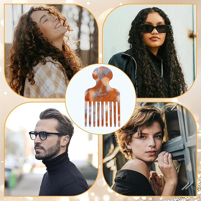 Wide Tooth Hair Pick Comb for Curls, 12cm/4.72in Detangling Lifting Comb Long Tooth Afro Pick Hair Styling Tool for Women Men Barber Supplies (Yellow Blue)