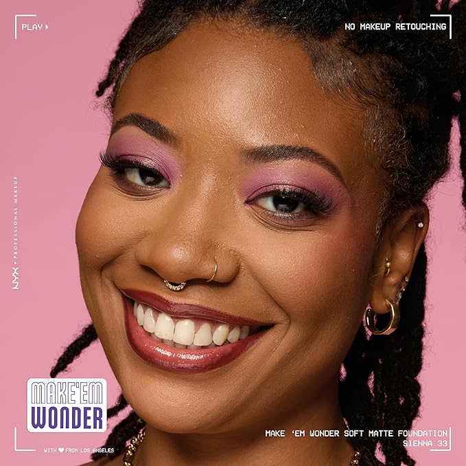 NYX PROFESSIONAL MAKEUP Make 'Em Wonder Liquid Foundation, 24HR Foundation Makeup With A Soft Matte Finish, Buildable Full Coverage - 33 Sienna