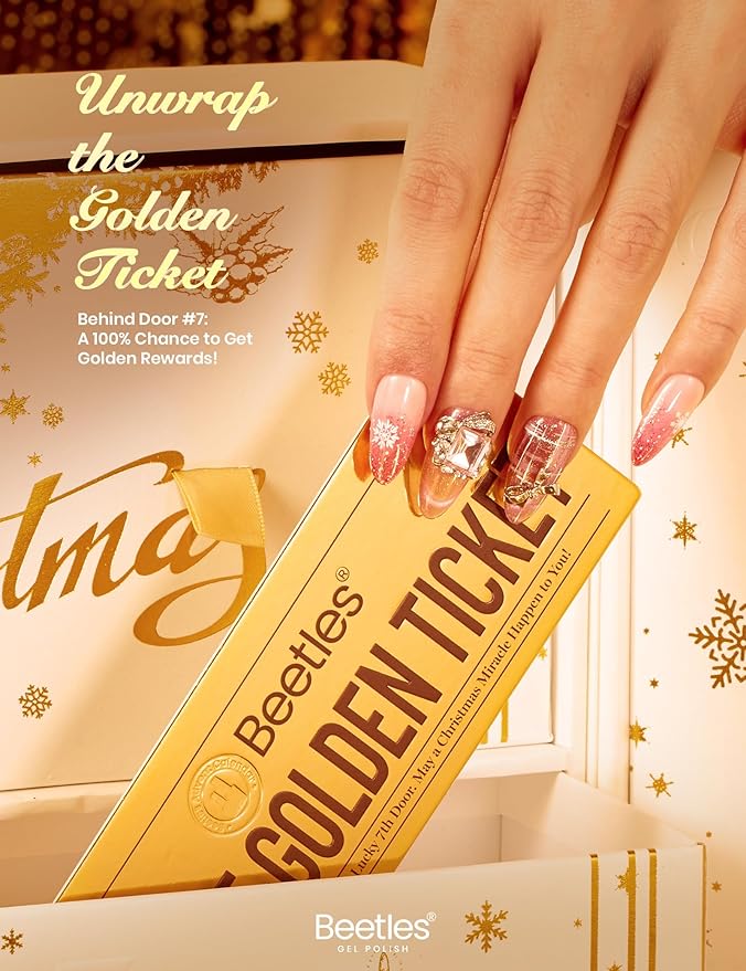 beetles Gel Polish Gilded Boutique Christmas Advent Calendar – 24 Luxury Days of Gel Nail Polish Colors, Premium Gifts Box with Cat Eye Gel, Nail Care Tools & Mini UV Lamp for Women Holiday Gifting