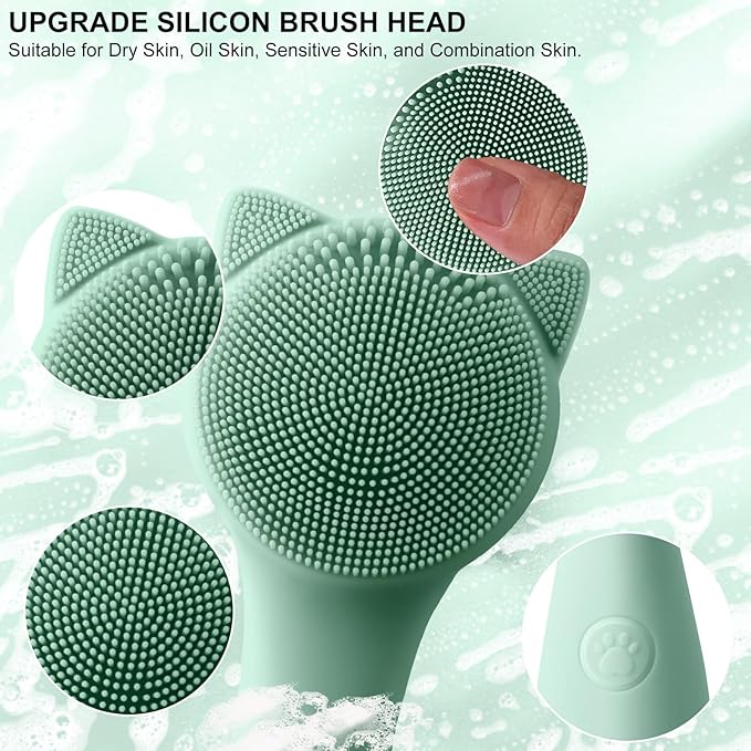 Facial Cleansing Brush, Silicone Face Scrubber Exfoliator for Men & Women, Electric Face Brush Waterproof, with 3 Speeds Adjustable for Deep Cleaning, Removing Blackhead, Facical Massaging