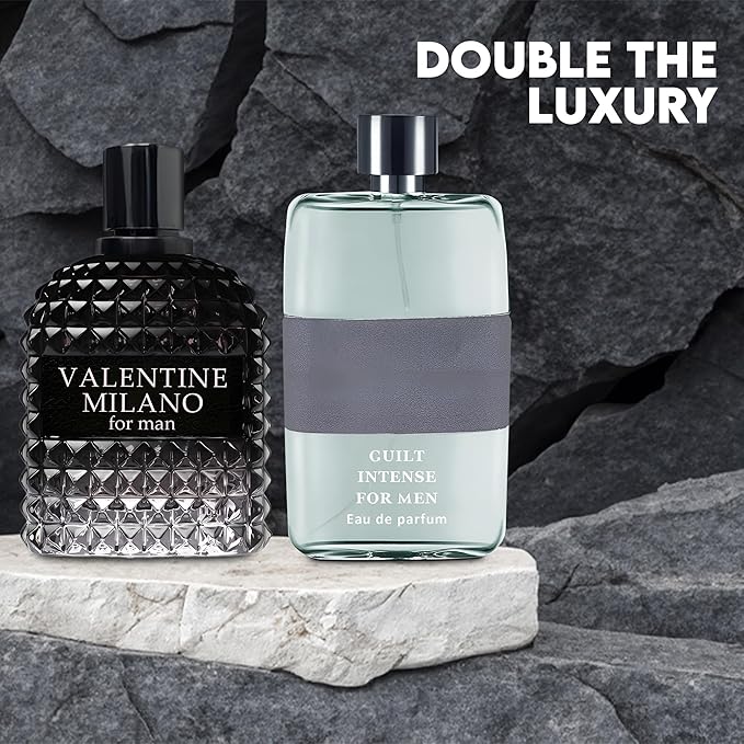 Valentine Milano/Guilt Intense 2PCS Eau De Toilette for Men-Fresh, Romantic Scent Perfume for Men 3.4 Fl Oz Each Mens Cologne For All Skin Daily Used
