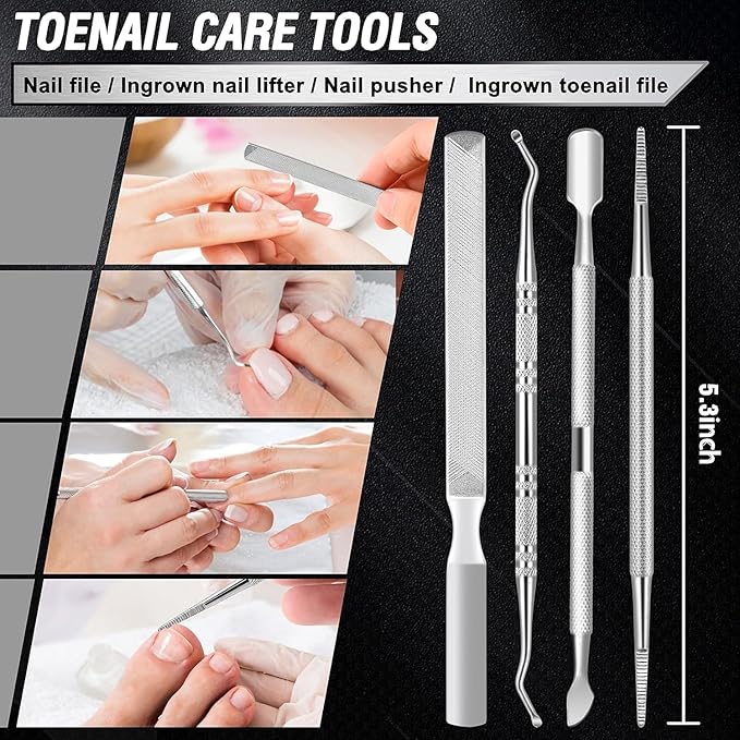 Toenail Clippers for Seniors Thick Toenails, Aucurwen Heavy Duty Toe Nail Clippers Adult Thick Nails Long Handle, Large Toenail Clippers for Thick Nails 7Pcs(Blue)