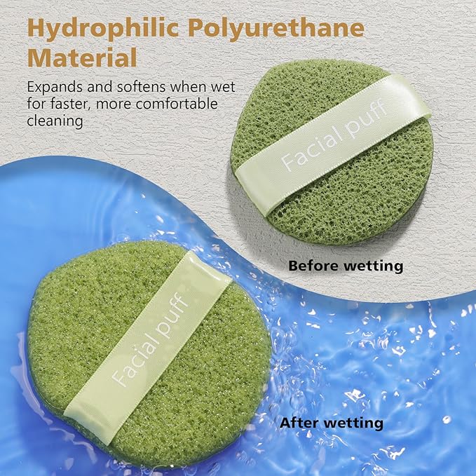 Facial Sponge, Raffaello Face Sponges for Cleansing and Exfoliating, Reusable Daily Cleansing Face Scrubber, Deep Cleanse & Dead Skin Removal 3 Pack