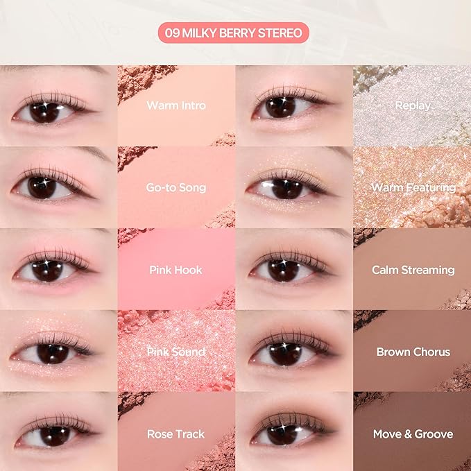 lilybyred Mood Keyboard | 10-Shade Korean Eyeshadow Palette, Highly Pigmented, Matte, Shimmer & Jelly Glitter, Smooth. Blendable, Long-Lasting, Dome-Shaped Design, 0.37 oz. (10 Milky Cherry Recording)