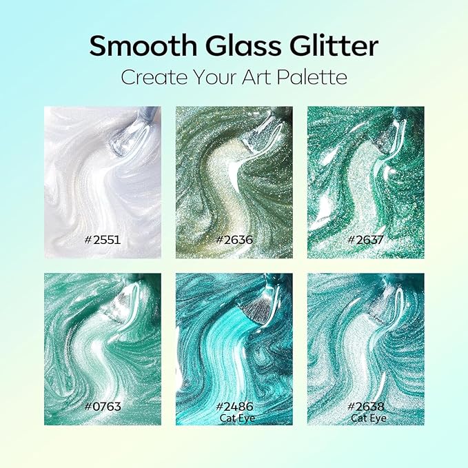 modelones Glitter Gel Nail Polish Set, 6 Colors White Green Lake Blue Pearl Shimmer 9D Cat Eye Gel Polish with Magnet Soak Off LED Nail Art Kit Salon DIY Home Gift