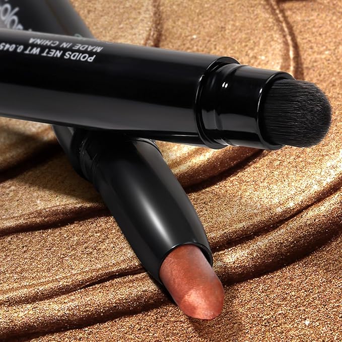 Cream Waterproof Hypoallergenic Eyeshadow Stick, long wear Metallic Glitter Matte Eye Shadow Pencil With Makeup Brush, Eye Brightener, 08 Desert Shimmer